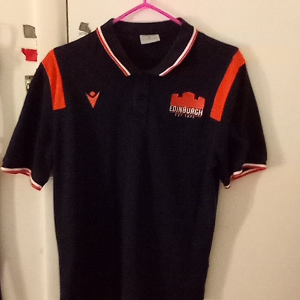 Men's Edinburgh United Kingdom polo shirt size M color dark blue orange